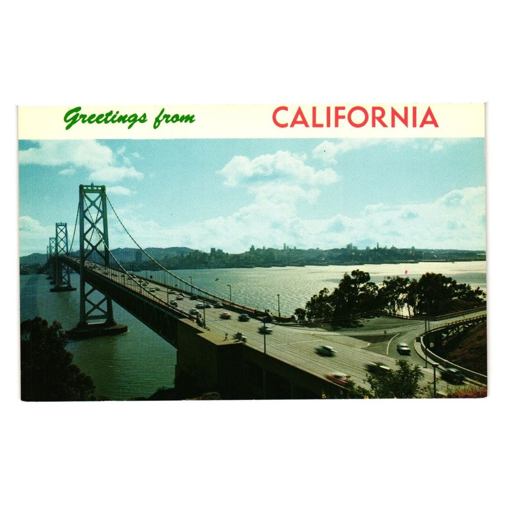 Vintage Postcard California Bay Suspension Bridge Oakland San Francisco Water